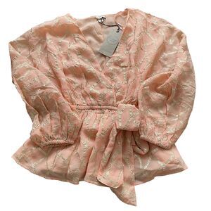 NWT River Island Blouse Babydoll Sz 8 Pink Tie Front Soft Girl Feminine Cottage